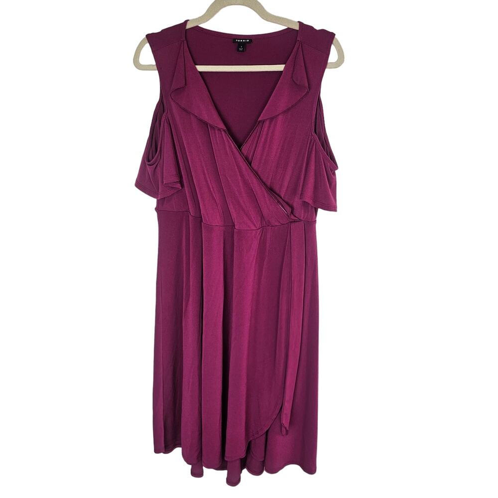 Torrid Dress Knee Length Dress Cold Shoulder Dress Faux Wrap Dress 1X Red Ruffle